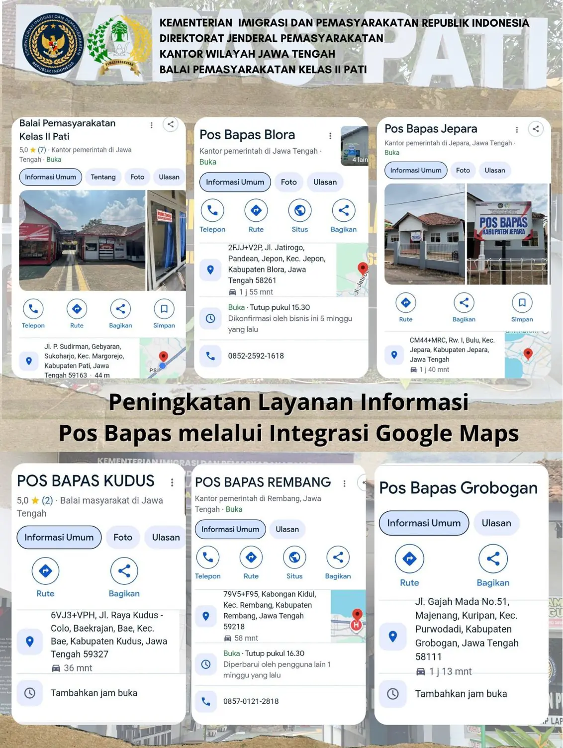 Bapas Pati Tingkatkan Layanan Informasi Pos Bapas Melalui Integrasi Google Maps